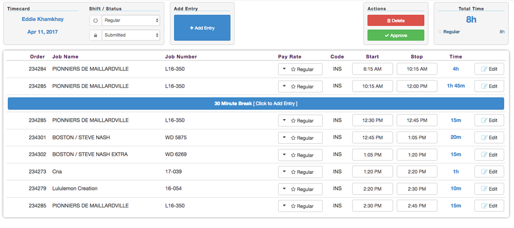 Clean digital timecard
